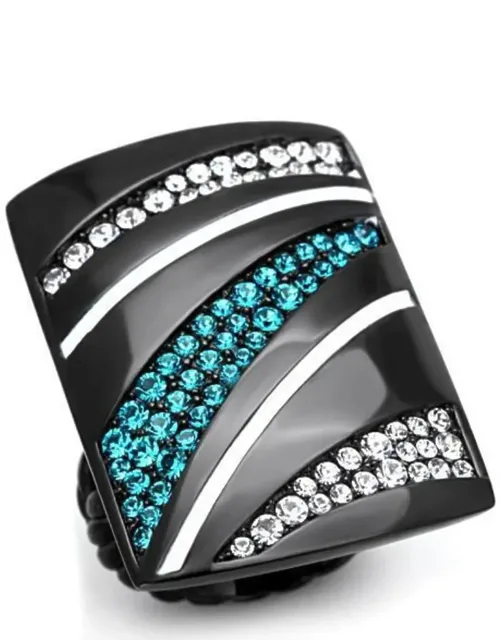 Stainless Steel Ring With Top Grade Crystal In Blue Zircon