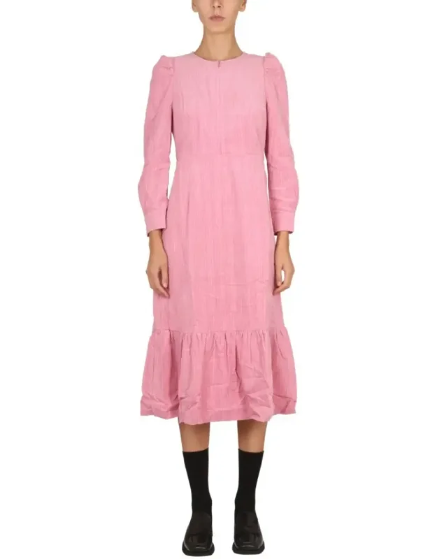 "aleema" Midi Dress With Ruffled Hem And Puffed Sleeves