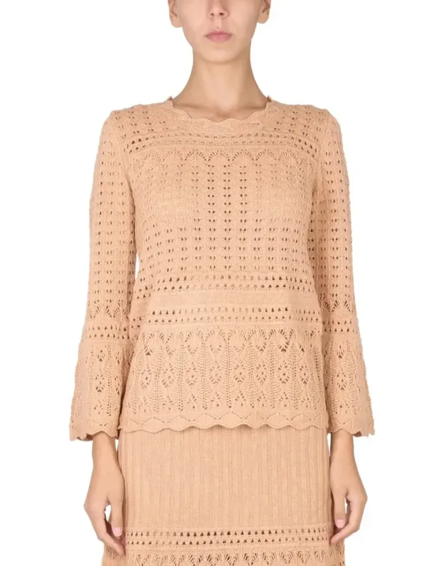 Intricate Knit Sweater With Flared Sleeves