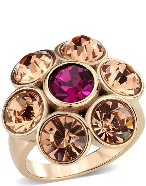 Rose Gold Stainless Steel Ring With Top Grade Crystal In Multicolor