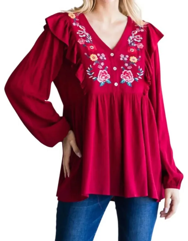 Embroidered Babydoll Top
