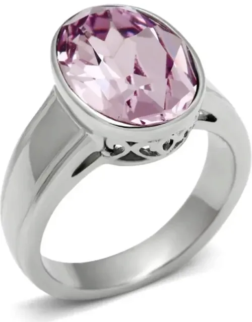 High Polished Stainless Steel Ring With Top Grade Crystal And Center Stone Size - 14,10 Mm