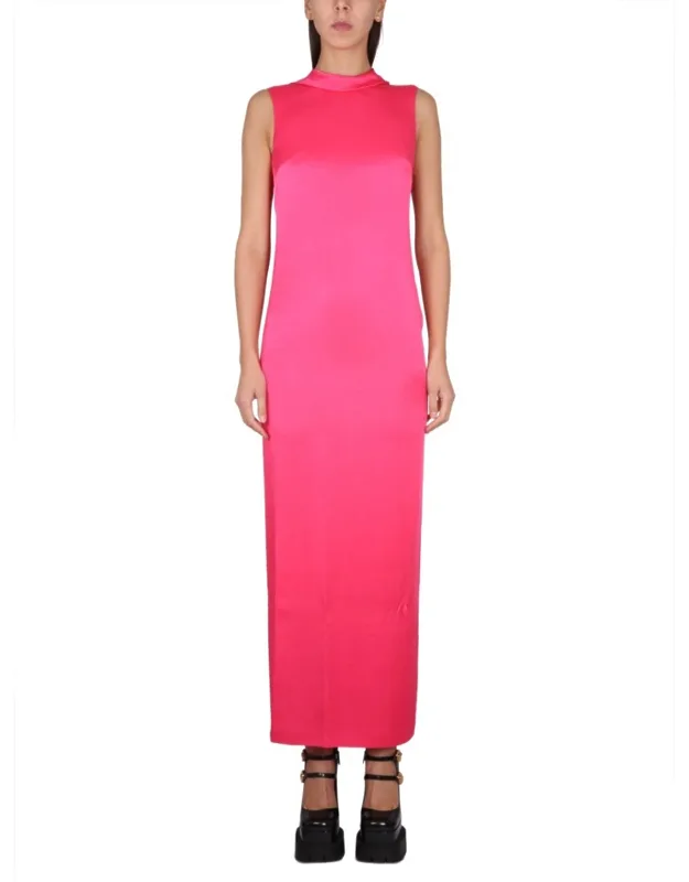 Long Dress With Ring Neckline, Striking Ring Neckline, Sensational Open Back