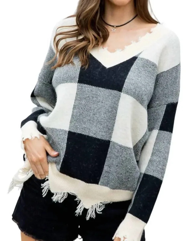 Frayed Plaid Sweater