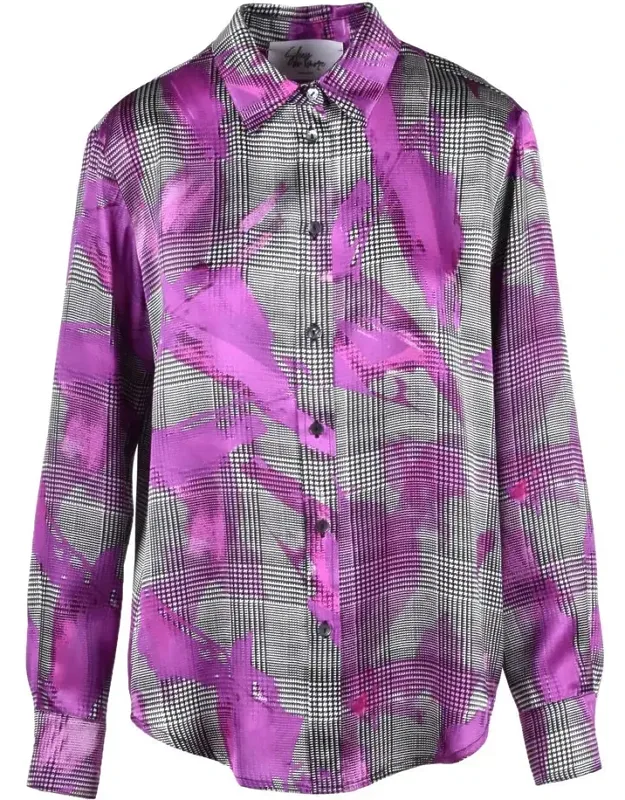 Silk Shirt With Plaid Pattern And Brushstroke Accents