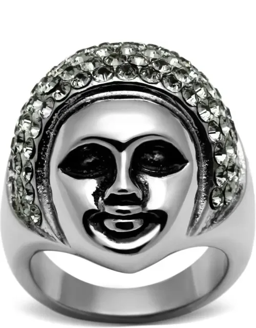 High Polished Stainless Steel Ring With Top Grade Crystal And Center Stone Color - Black Diamond