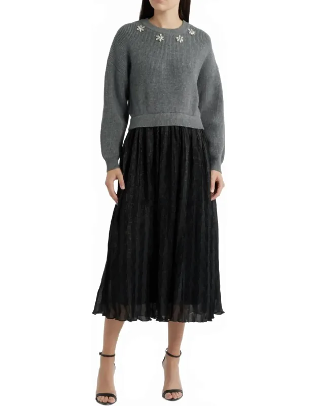 Mixed Media Embellished Sweater Dress