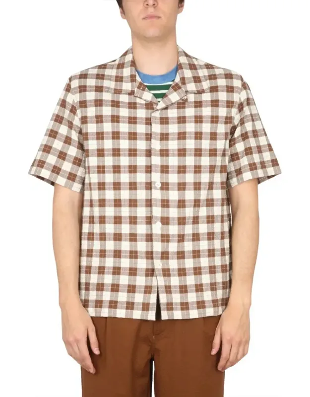 Short-sleeved Checkered Bowling Shirt