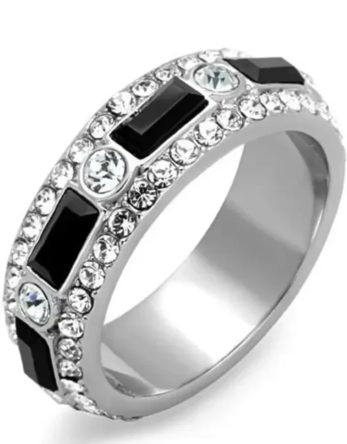 High Polished Stainless Steel Ring With Top Grade Crystal And Center Stone Size - 5,2.5 Mm