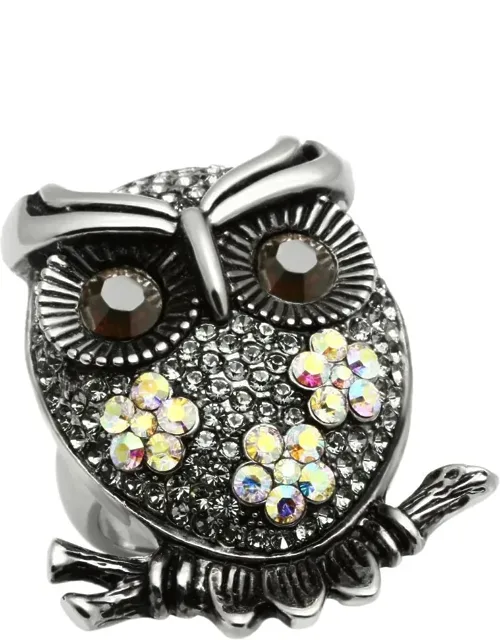 High Polished Stainless Steel Ring With Top Grade Crystal In Smoked Quartz