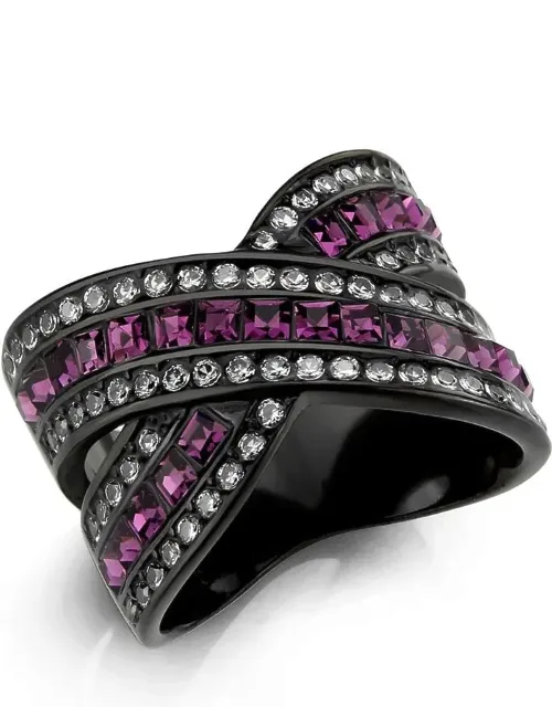 Ip Black Stainless Steel Ring With Top Grade Crystal And Amethyst