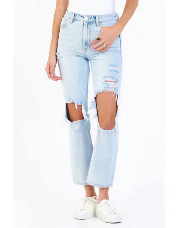 High Rise Crop Destroyed Straight Jeans