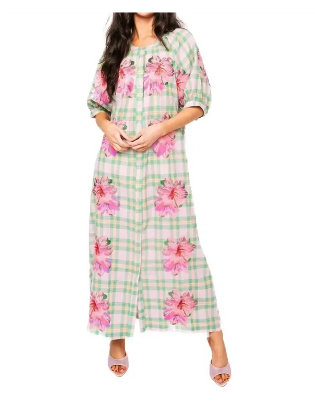 Plaid Button-up Midi Cotton Dress