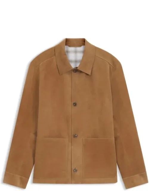 Button-up Suede Jacket With Checkered Lining
