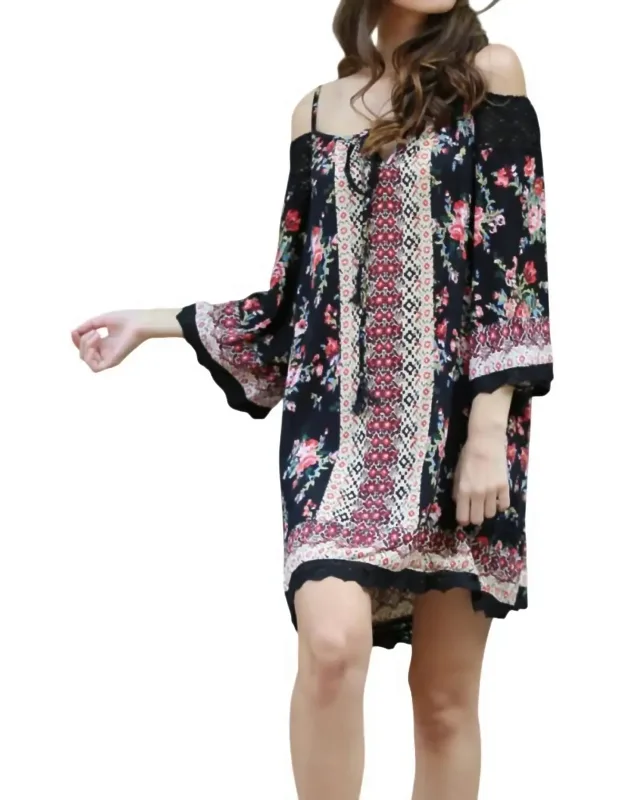 Floral Twin Print Cold Shoulder Dress