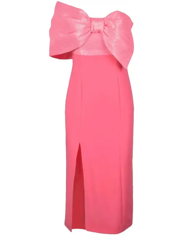 Longuette Sheath Dress With Oversized Bow And Side Slit