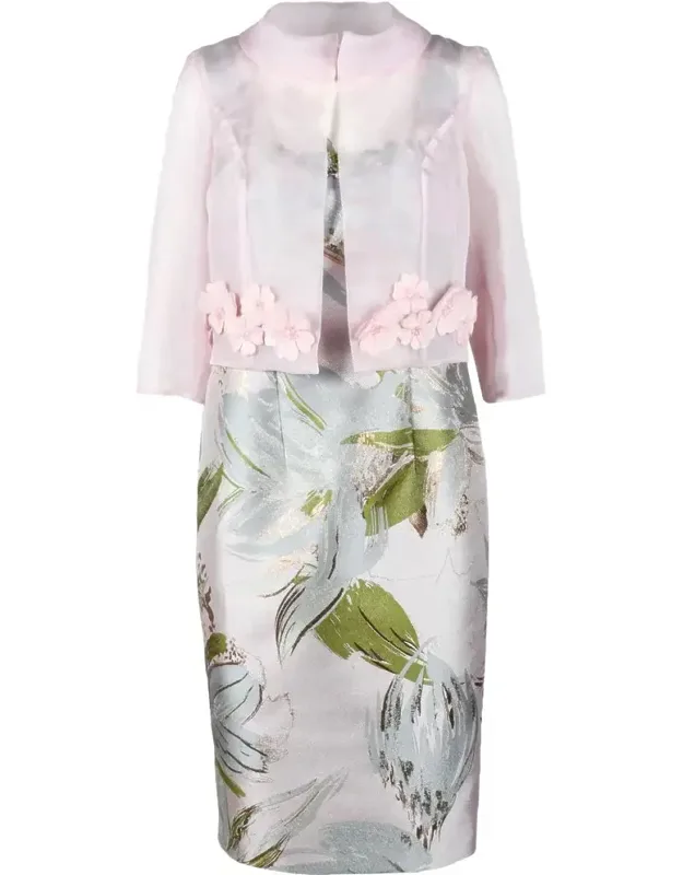 Floral Appliqué Cropped Jacket And Fitted Skirt Co-ord Set