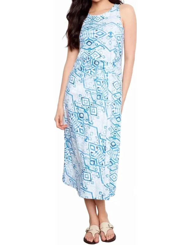 Patterned Cotton Slub Faux Knot Midi Dress