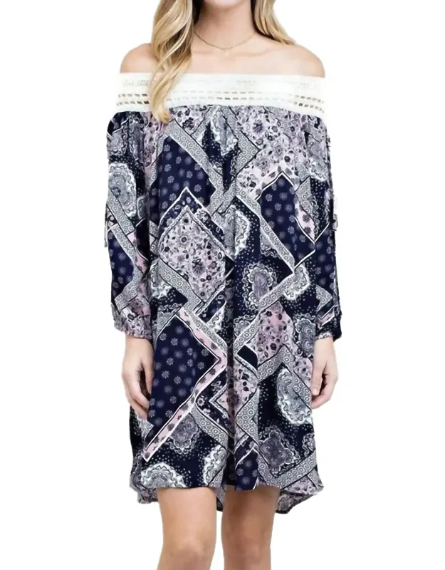 Batik Patchwork Off The Shoulder Dress