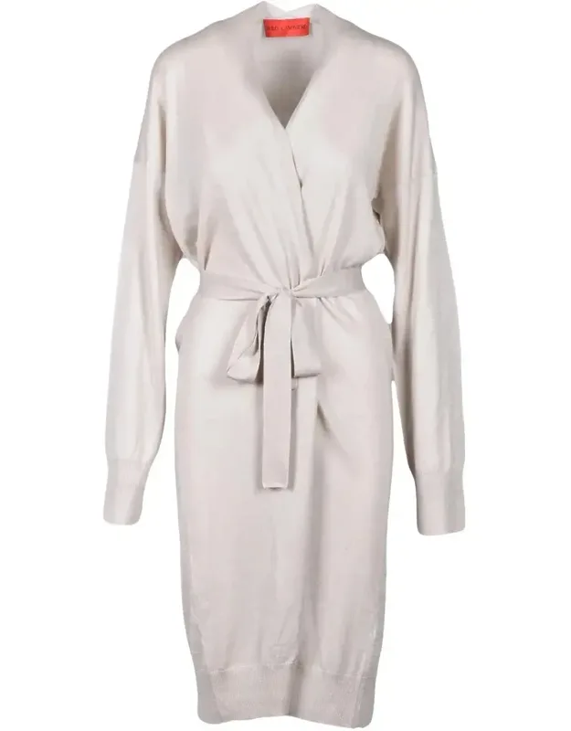Long Cardigan - V-neckline, Self-tie Belt