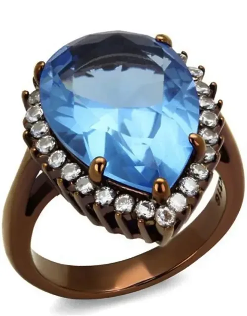 Coffee Light Stainless Steel Ring With Top Grade Crystal In Light Sapphire