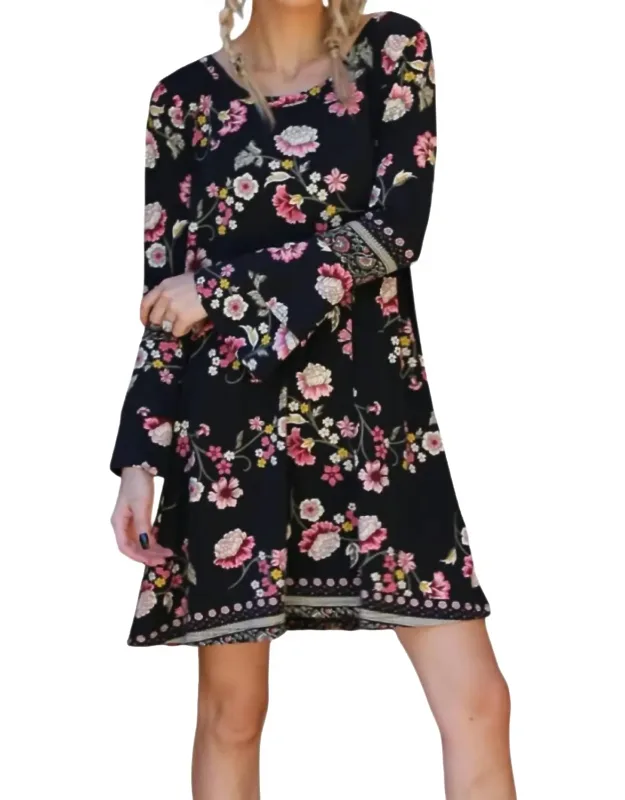 Floral Double Ruffle Sleeve Open Back Dress