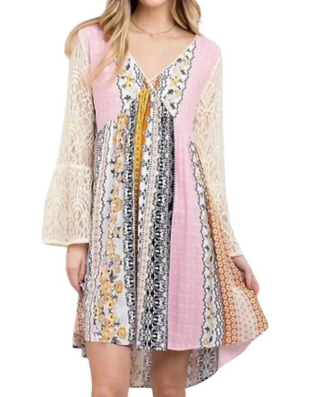 Mixed Print Lace Dress