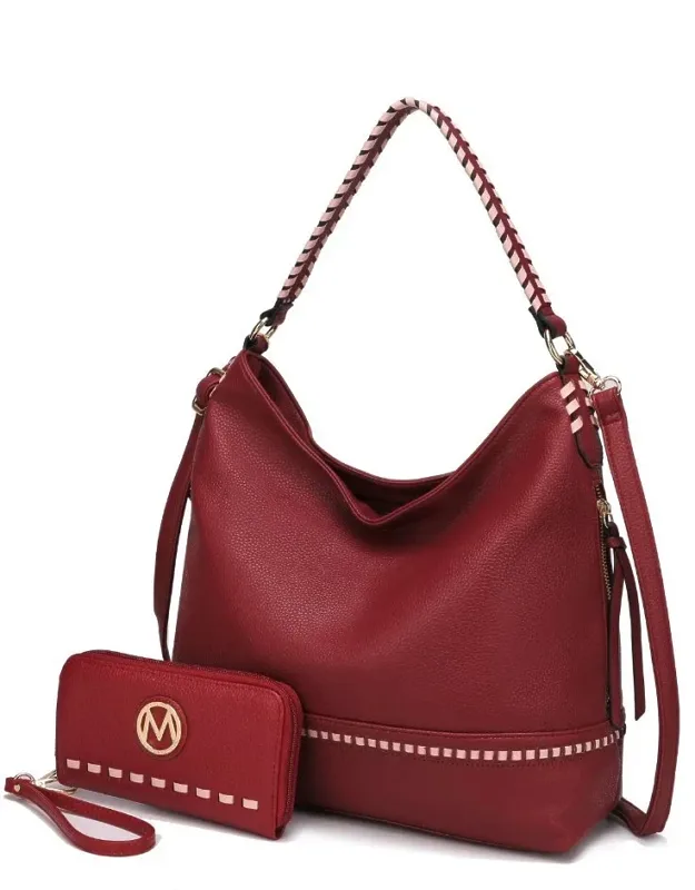 Blake Two-tone Whip Stitch Vegan Leather Shoulder Bag With Wallet - 2 Pieces