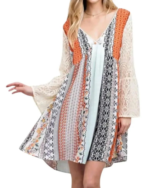 Mixed Print Lace Dress