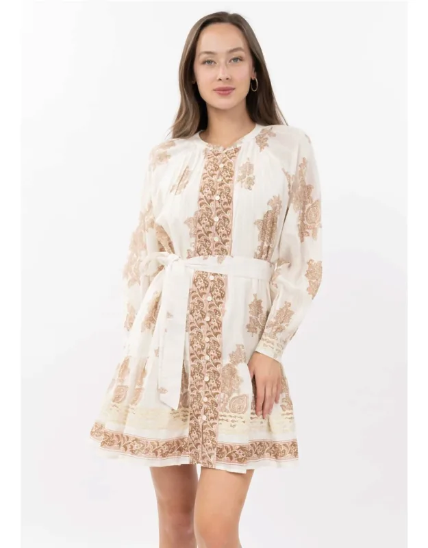 Metallic Trim Paisley Mini Dress
