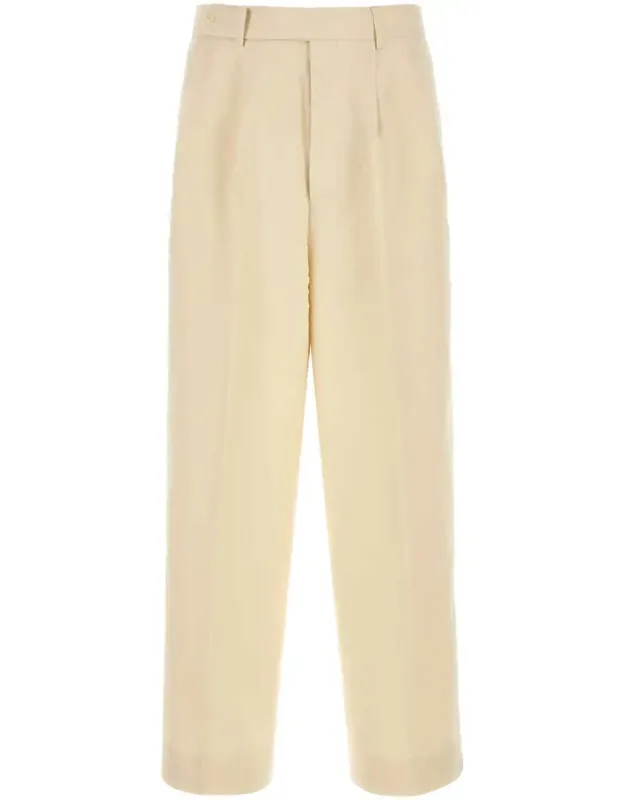 Cream Viscose Blend Wide-leg Pants
