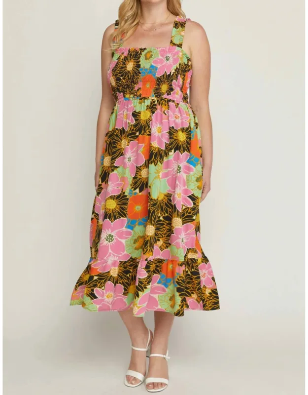 Floral Smocked Midi Dress
