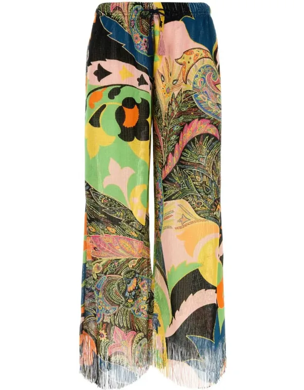 Embroidered Viscose Wide-leg Pants