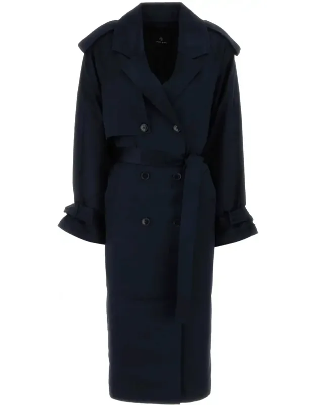 Midnight Blue Satin Trench Coat
