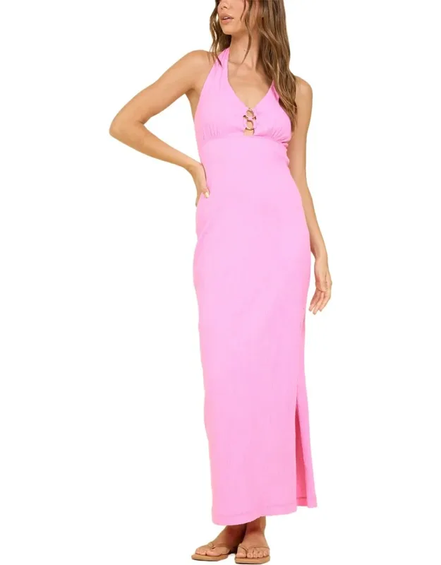 Crinkle Knit Halter Maxi Dress