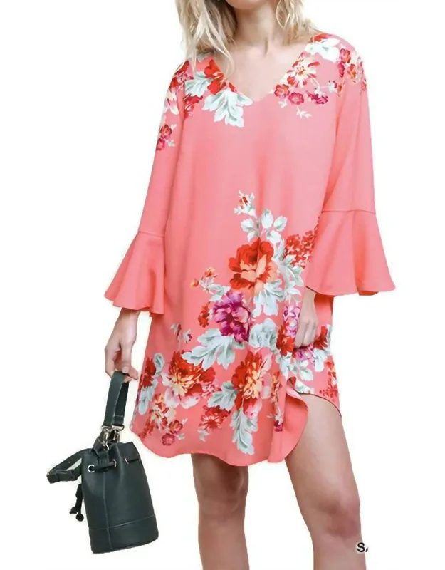 Floral Print Bell Sleeve Mini Dress