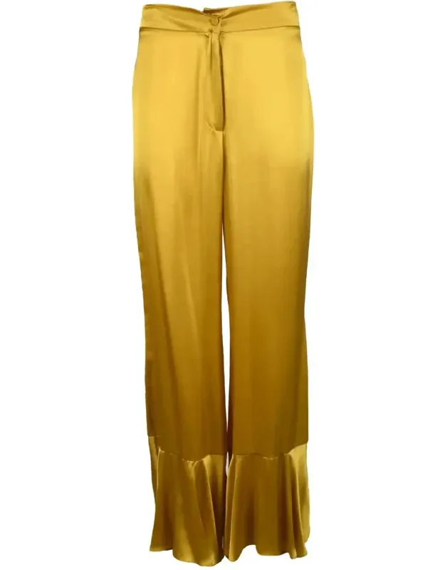 Silk Trousers With Flared Ruffle Hem