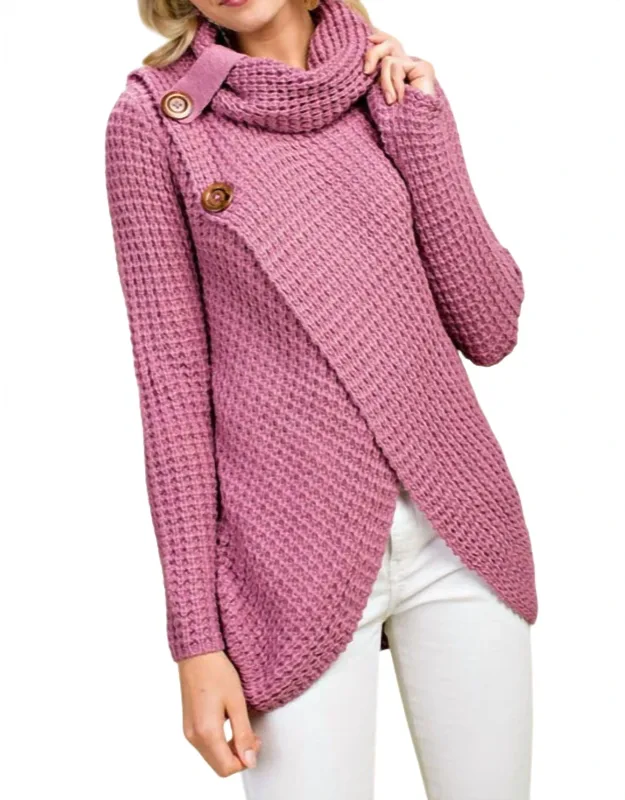Cowl Neck Asymmetric Wrap Sweater
