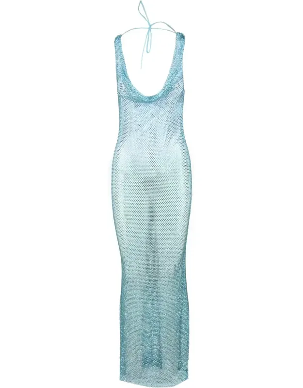 Dress - Fitted Midi With Scoop Neckline And Halter Tie