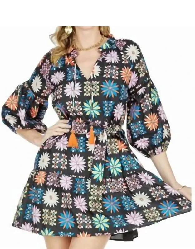 Flower Palette Split Neck Dress