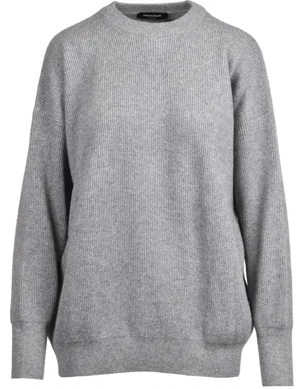 Lamé Sweater - Ribbed Texture, Long Sleeves