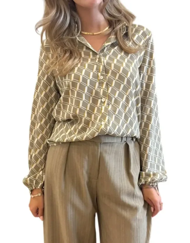 Geometric Print Long Sleeve Top