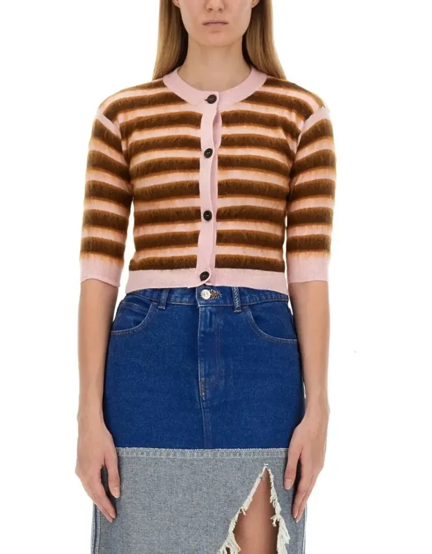Cropped Cardigan With Playful Stripe Pattern