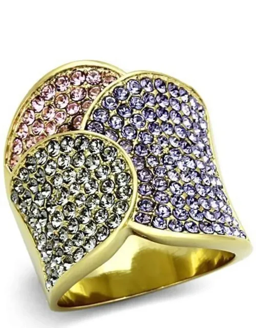 Ip Gold Stainless Steel Ring With Top Grade Crystal, Finish - Ip Gold