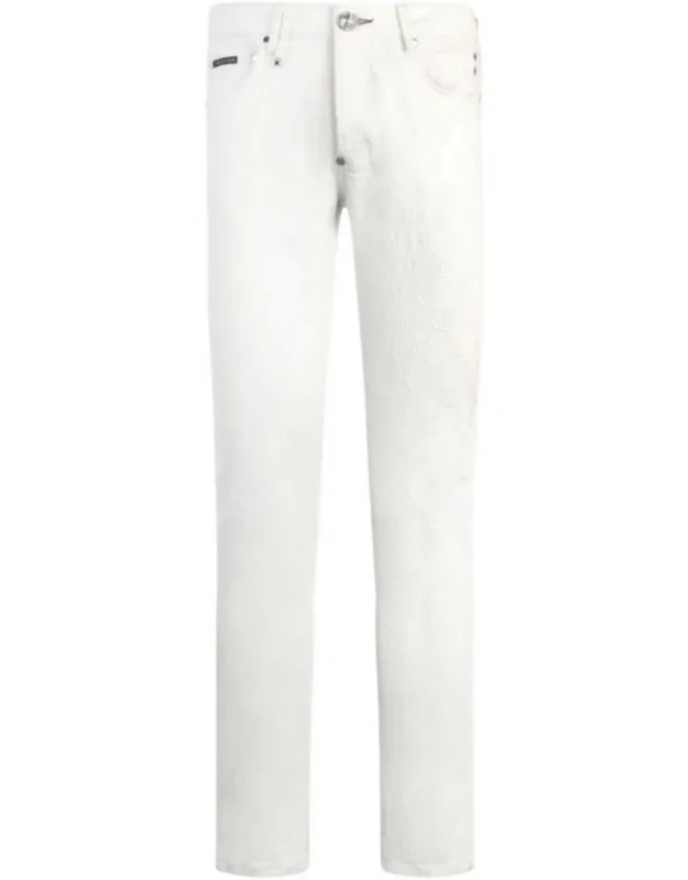 Super Straight Cut Jeans With All Over Embroidered Monogram
