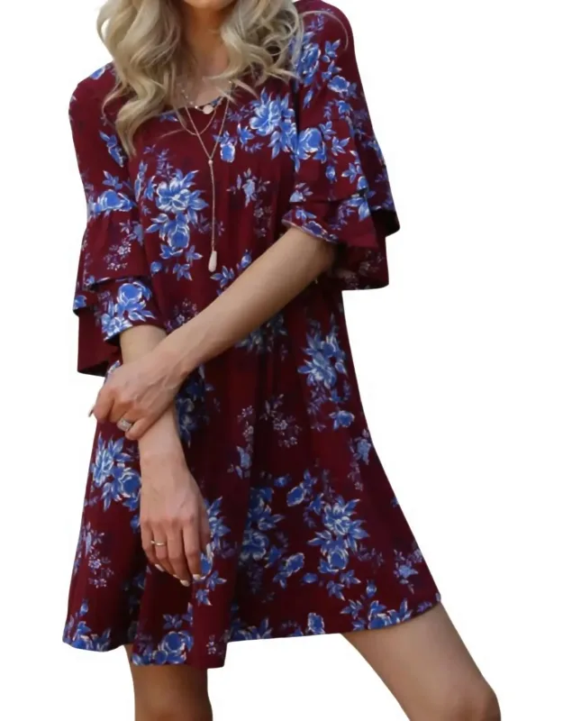 Floral Double Ruffle Sleeve Dress