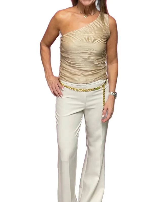 One Shoulder Pleated Mesh Top