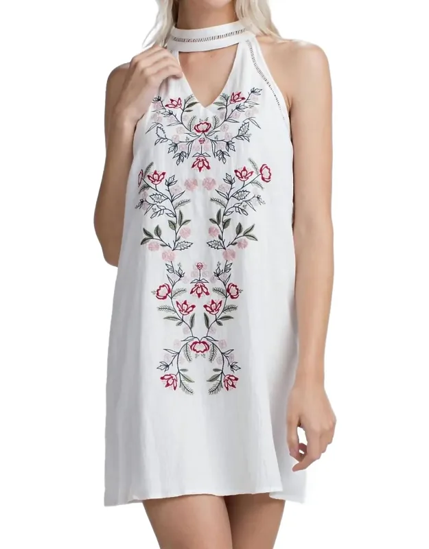 Embroidered Halter Mini Dress