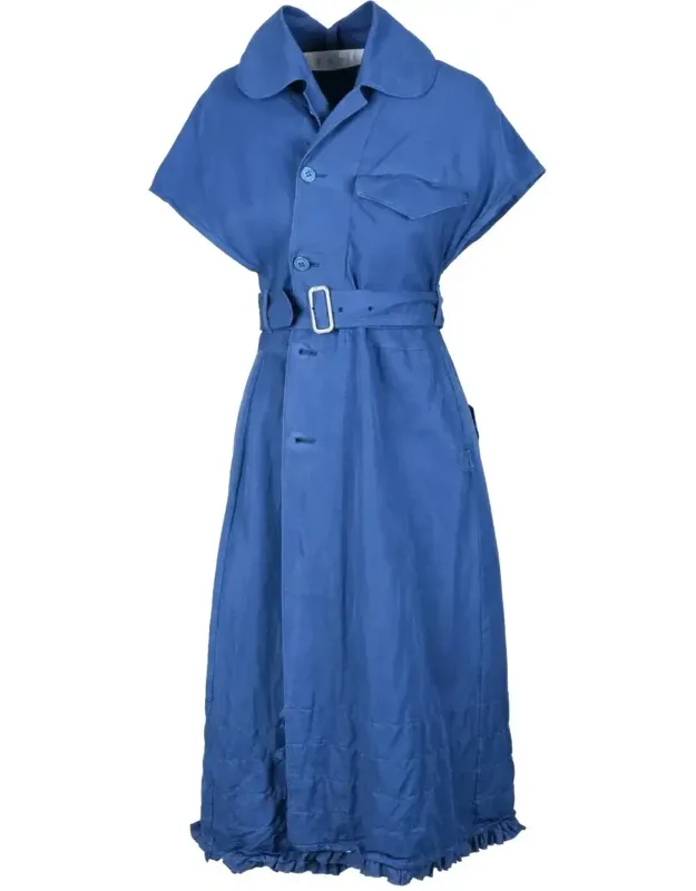 Belted Button-up Dress With Ruffled Hemline