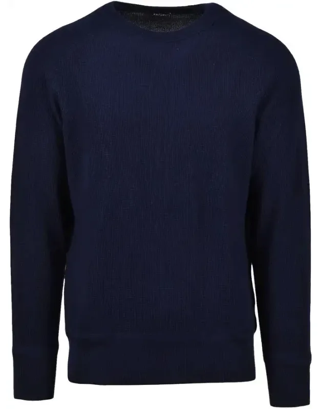 Crew Neck Sweater - Fine Knit Texture, Ribbed Hems And Cuffs
